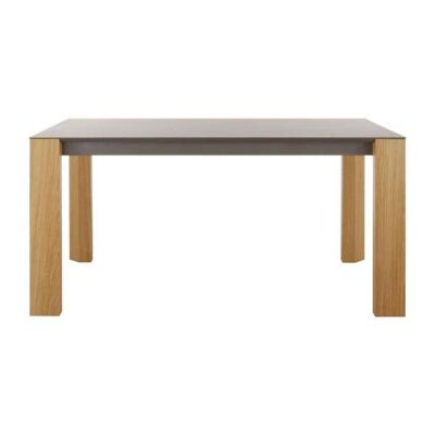 ICON 150 fixed dining table, ceramic top and wooden legs.