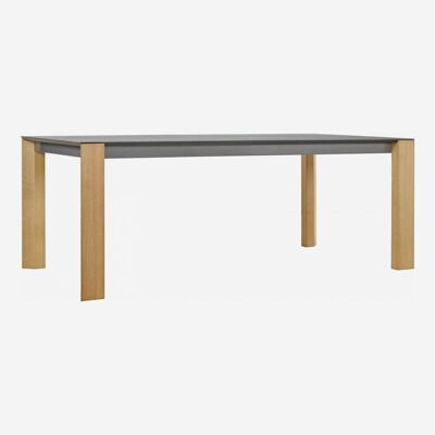 ICON 200 fixed dining table, ceramic top and wooden legs.
