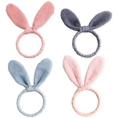 4 napkin rings muslin pastel rabbit ears set 01