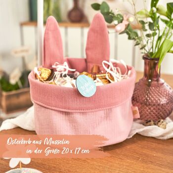 Nid de Pâques avec oreilles de lapin mousseline rose set 01 2