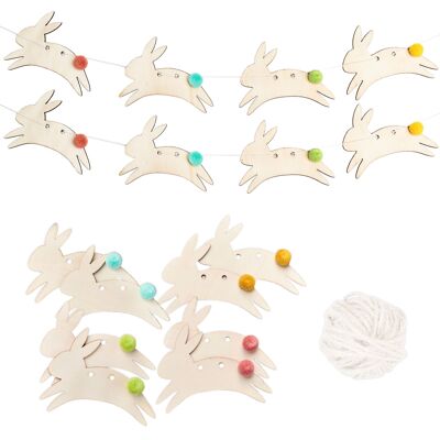 Wall garland wooden bunnies with pompoms set 01