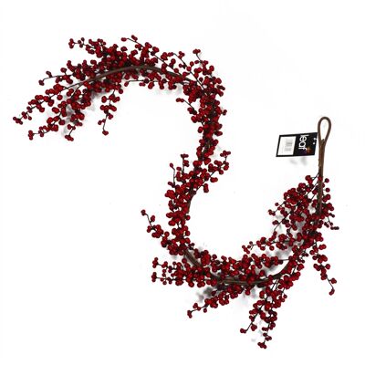 Guirlande florale de luxe aux fruits rouges de Noël, 150 cm