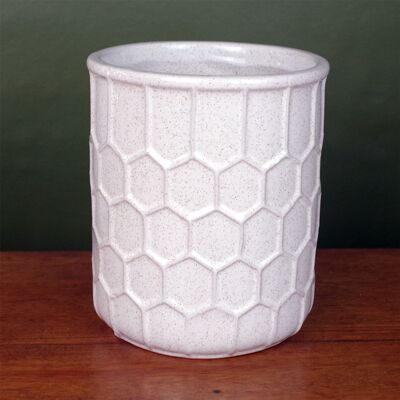 Macetero de cerámica en forma de panal blanco de 16 cm