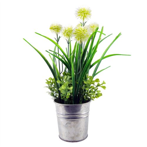 30cm Artificial Allium Grass Plant Metal Planter