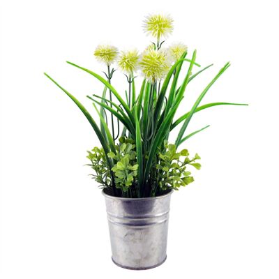 Jardinera de metal con planta de hierba Allium artificial de 30 cm