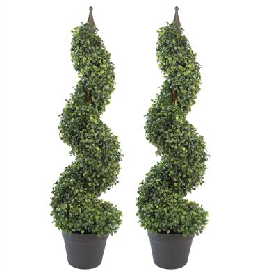 Artificial Boxwood Spiral Tree Topiary 90cm Buxus Spiral Pair