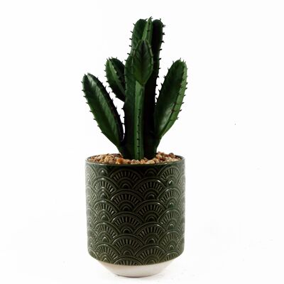 Jardinière de cactus artificielle en céramique verte