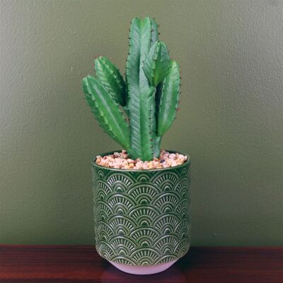 Jardinière en céramique verte cactus artificiel 23 cm