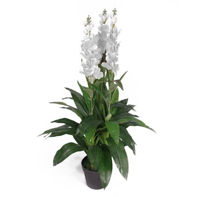 Künstliche Cymbidium-Orchideenpflanze mit weißen Blüten, 100 cm