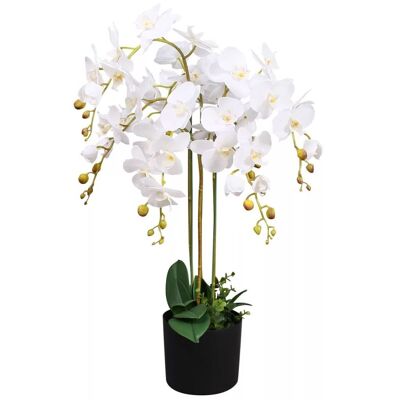 Orchidea cespuglio artificiale deluxe bianca, 85 cm, orchidea cespuglio con molti fiori