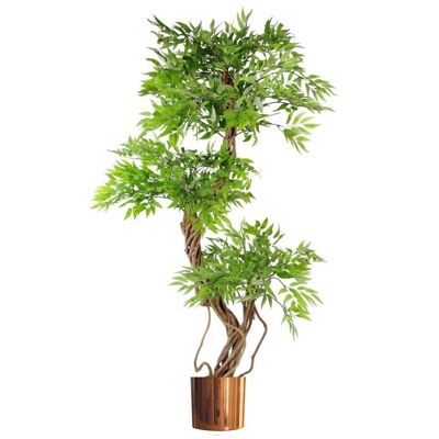 Künstlicher Ficusbaum, grünes Kupfer, 140 cm, japanische Fruticosa-Pflanze