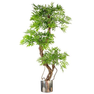 Künstlicher Ficusbaum, grün, silberfarben, 140 cm, japanische Fruticosa-Pflanze