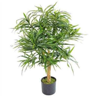 Pianta artificiale di albero di ficus Dracaena verde, tronco di legno da 100 cm