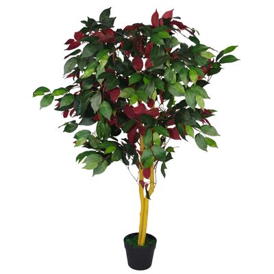 Pianta artificiale di albero di ficus rosso verde Capnesia piante da 120 cm
