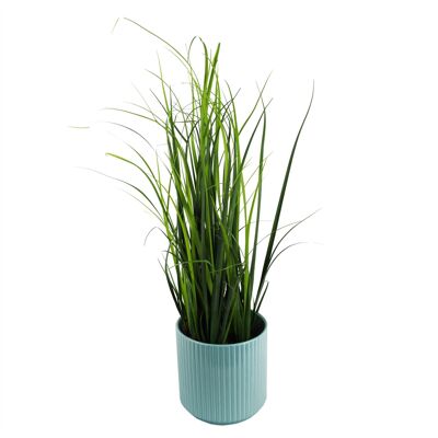 Artificial Grass Plant Blue Ceramic Planter 60cm 2ft
