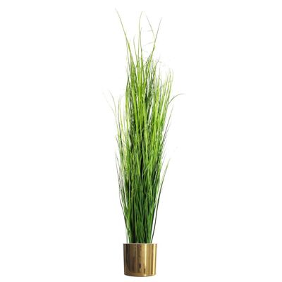 Artificial Grass Plant Gold Metal Planter 130cm