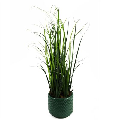 Kunstrasenpflanze, grüner Keramik-Übertopf, 60 cm