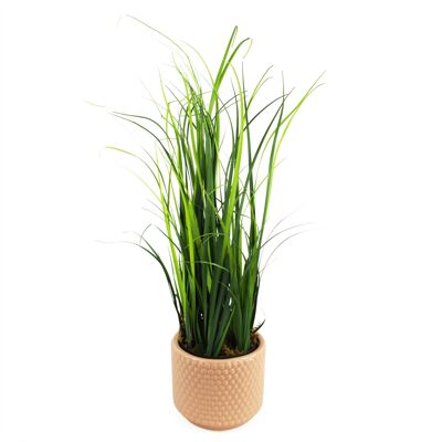 Planta de césped artificial melocotón rosa polvoriento macetero de cerámica 60 cm