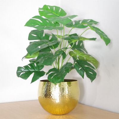Künstliche Monstera-Pflanze, 60 cm, Monstera-Gold-Metalltopf, 60 cm