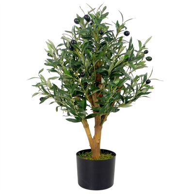 Künstlicher Olivenbaum, schwarzer Kunststofftopf, 65 cm, luxuriöser Olivenbaum, 65 cm Stamm