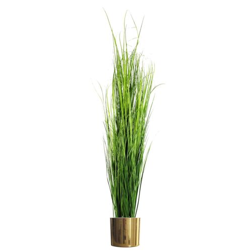 Artificial Onion Grass Plant Gold Metal Planter 130cm