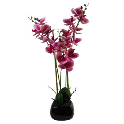 Jardinière en céramique noire orchidée artificielle, jardinière noire rose foncé 70 cm