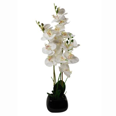 Jardinière en céramique noire avec orchidée artificielle, jardinière blanche et noire, 70 cm
