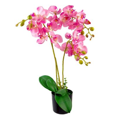 Expositor de flores de orquídeas artificiales en maceta 60 cm rosa