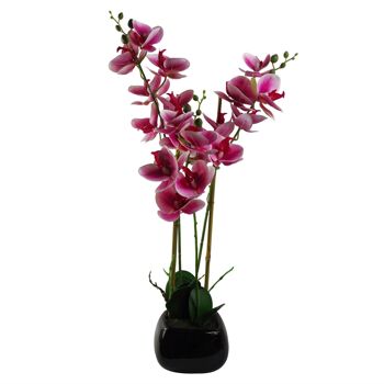 Plante artificielle de fleur d'orchidée 70cm jardinière en céramique noire rose foncé 1