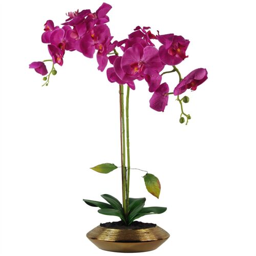 Artificial Orchid Flower Plant 70cm Dark Pink Gold Ceramic Planter