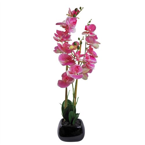 Artificial Orchid Flower Plant 70cm Pink Black Ceramic Planter