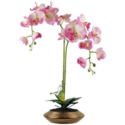 Künstliche Orchideenpflanze, 70 cm, Keramik-Pflanzgefäß in Roségold