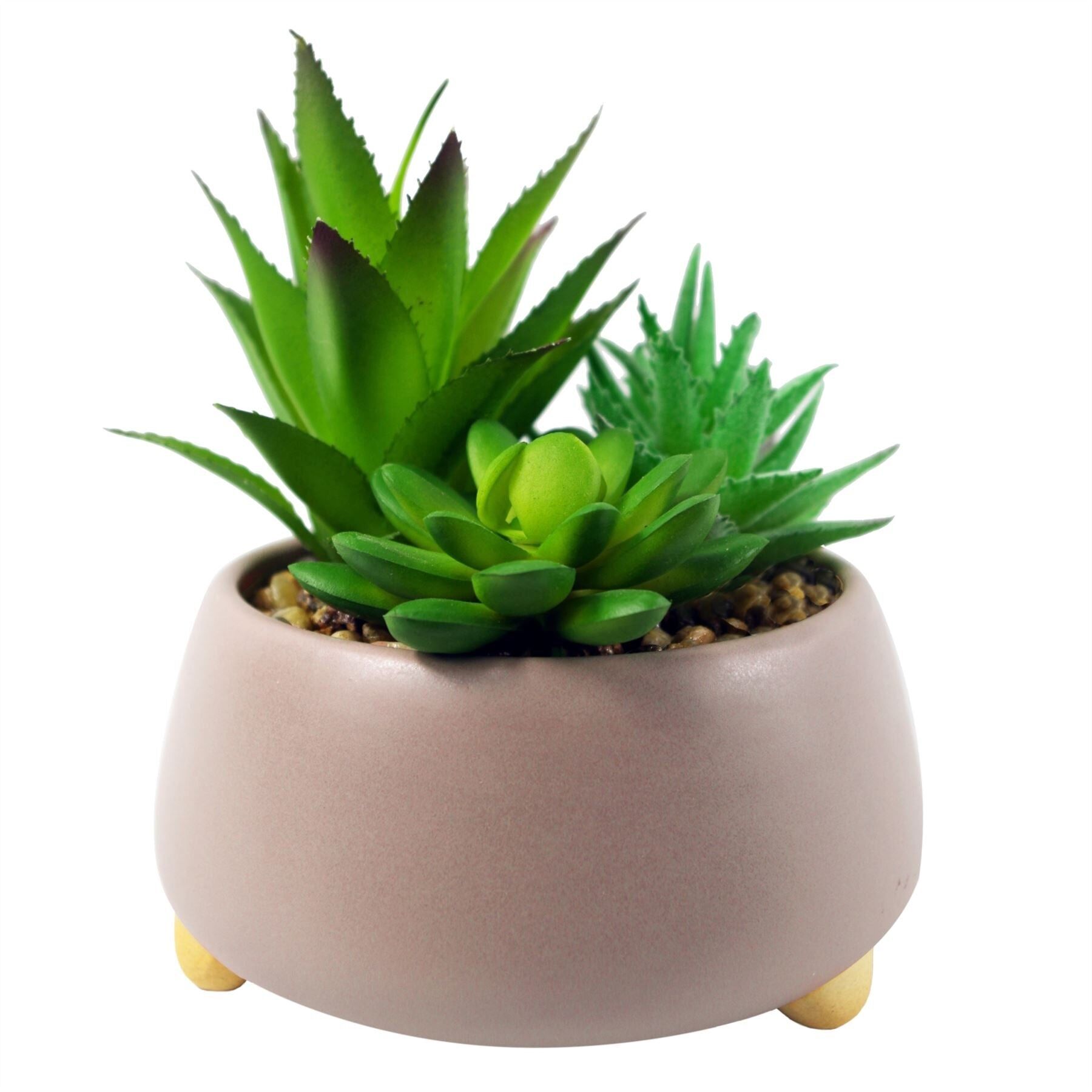 Plante Artificielle Jardinière En Céramique Trois Plantes Succulentes Rose 12cm
