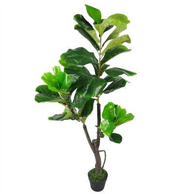 Künstliche Pflanze, Geigenfeigenbaum, schwarzer Kunststofftopf, 120 cm