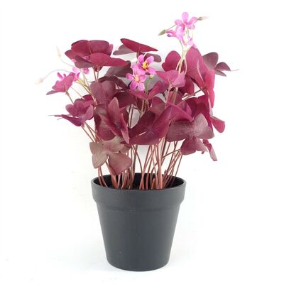 Künstliche Pflanze, lila Kleeblatt, rosa Blumen