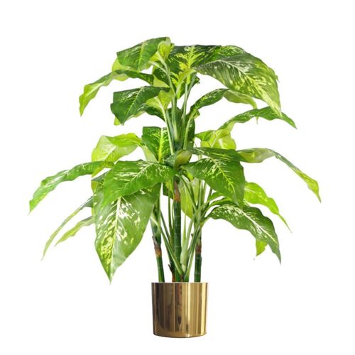 Artificial Plant Tree Gold Planter 100cm Aglaonema Leaf