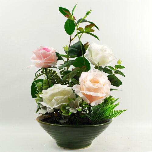 Artificial Rose Flower Plant 35cm Glazed Ceramic Planter