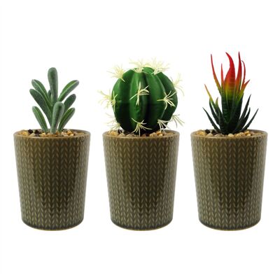 Künstliches Sukkulenten-Set, 3 Mini-Keramik-Pflanzgefäße, Pflanzen, Stein