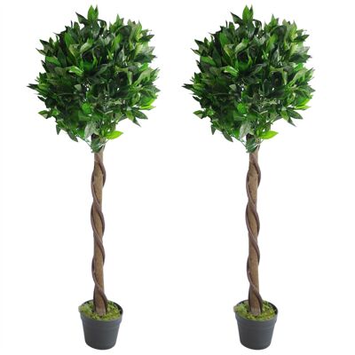 Coppia di alberi di alloro artificiale topiaria da 120 cm