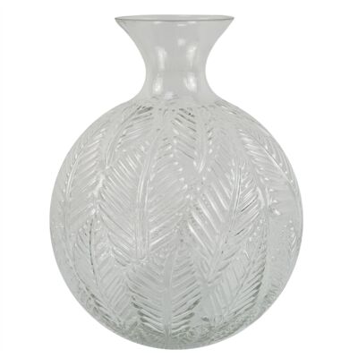 Glasvase, klare Glasflaschenvase mit Farndruck, 26 cm