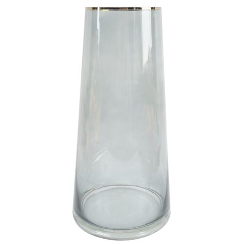 Glass Vase Gold Rim Smoke Grey Glass Vase 28cm