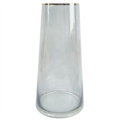 Vase en verre bord doré vase en verre gris fumé 28 cm