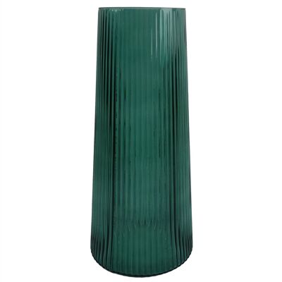 Glass Vase Green Ridged Glass Vase 28cm