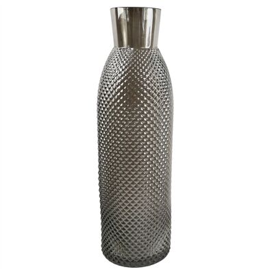 Glass Vase Smoke Grey Diamond Tall Glass Vase 50cm