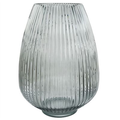 Glass Vase Smoke Grey Ridged Glass Vase 30cm