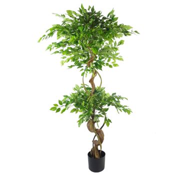 Jardinière japonaise Fruticosa Ficus noire, tronc torsadé de 150cm, artificiel 5