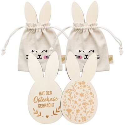 2 Easter bags canvas with wooden cutouts set 01