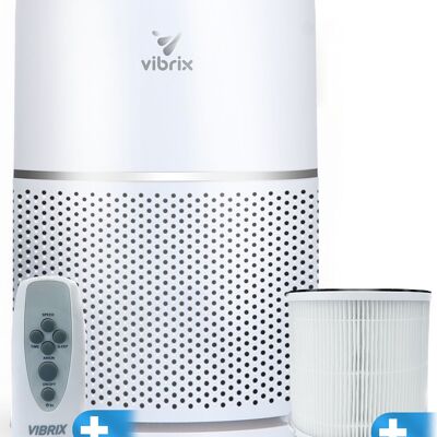 Vibrix Vortex20 Luftreiniger + Fernbedienung – Geeignet für 1 m² bis 70 m² – Automatikmodus + 6-in-1-Filtersystem – Luftqualitätsanzeige – Ionisator – Luftfilter – Luftreiniger mit HEPA-Filter