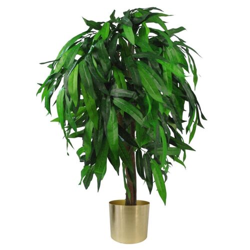 Artificial Mango Plant Tree Green Gold Planter 100cm Trunk