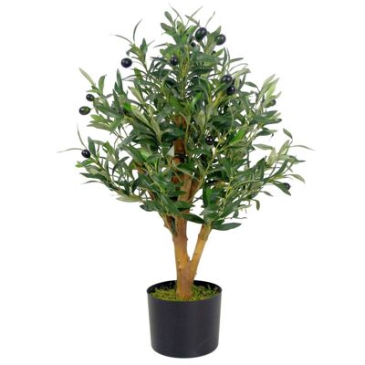 Künstlicher Olivenbaum im schwarzen Kunststofftopf, 65 cm Stamm